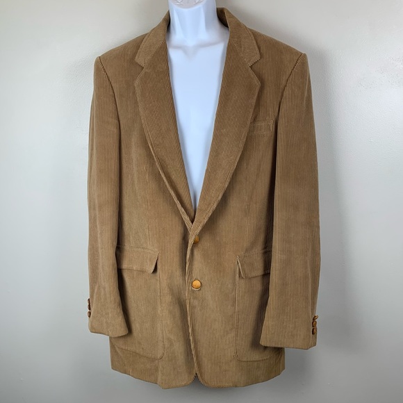 Woodmere Vintage Corduroy Jacket Mens 44 XL Tan Elbow Patches Sport Coat Blazer - Picture 1 of 16